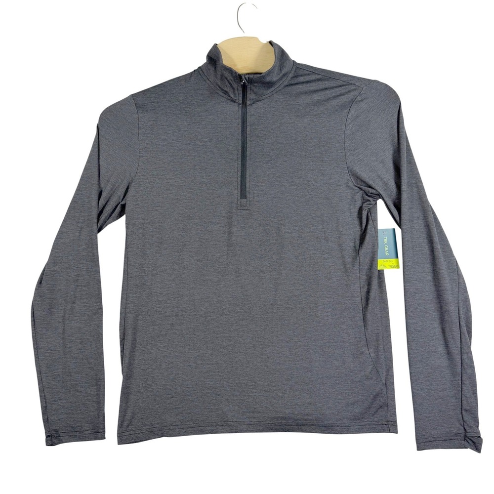 Tek Gear Quarter Zip Pullover Mens M Charcoal Gray Soft Tek UPF 40 Thumbhole NEW - Picture 1 of 8